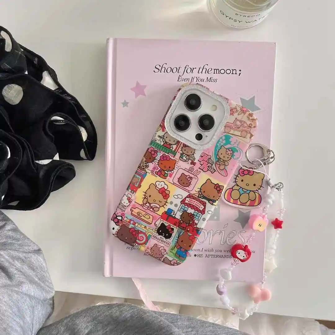 

Venice Vacation beach Hello Kitty Phone Case with Pendant for IPhone16 16pro 16promax 15 15pro 15promax 14 14pro 14promax