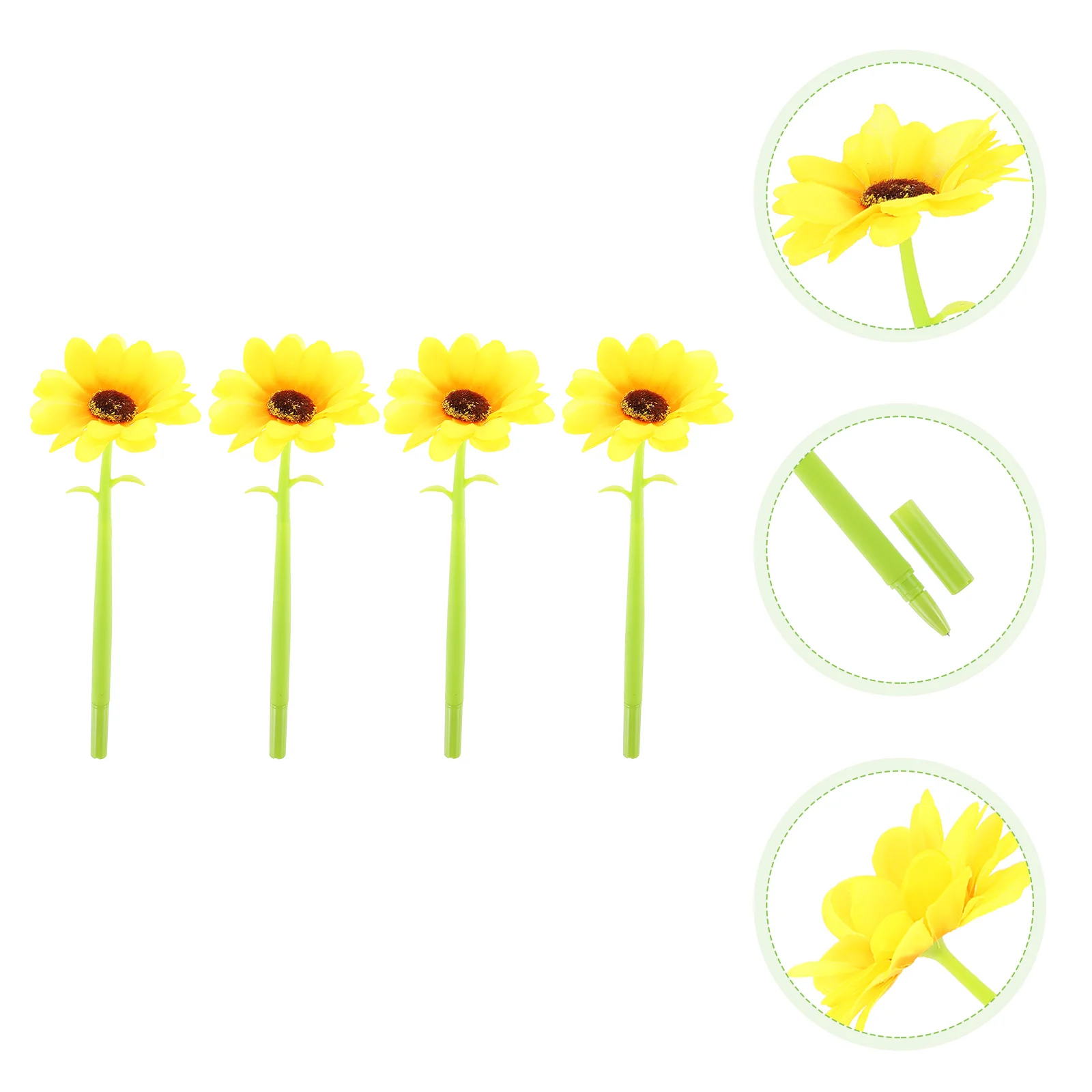 

4pcs Ballpoint Pens Smooth Writing Non leak Ink Office Supplies Students Stationery Sunflower Design Black Core
