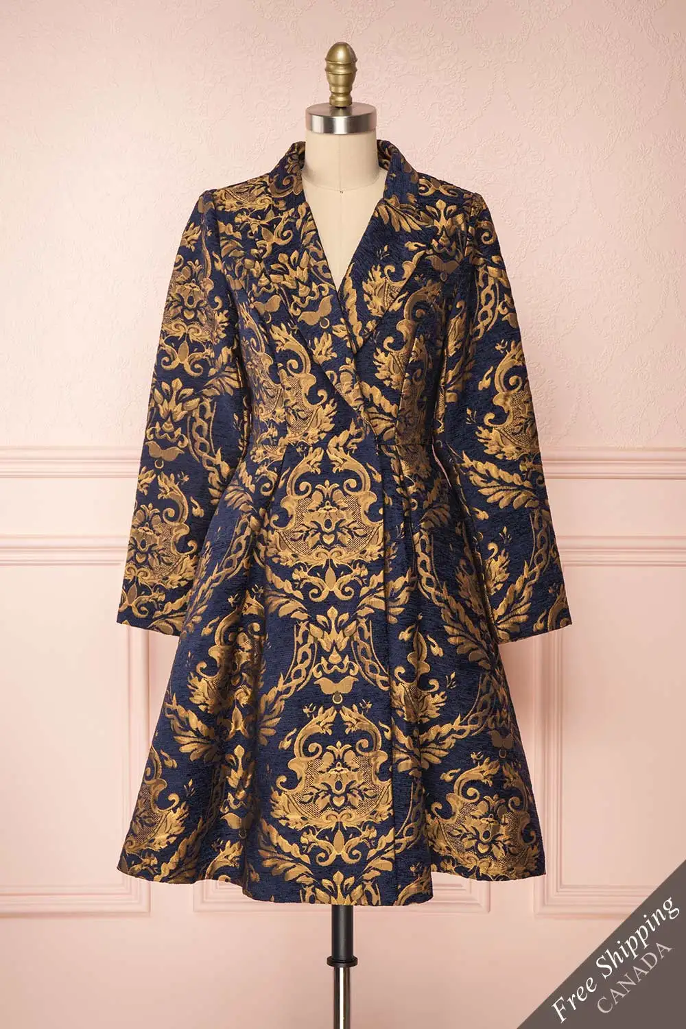 Historian Fashion Blue And Gold Jacquard Pleated Princess Coat Costume Adult Women Vixtorian Renaissance Trench Jacket Custom