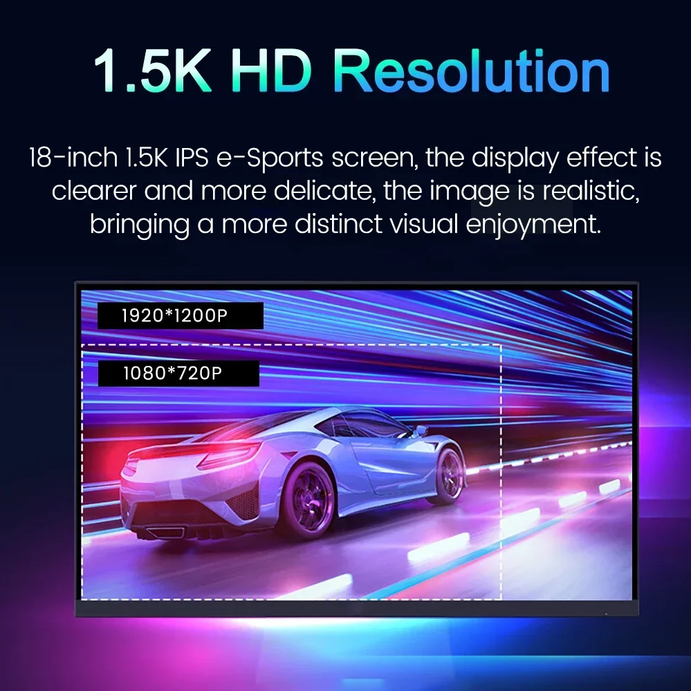 18 Inch 1.5K 120Hz Portable Monitor 16:10 100% sRGB 350Nit Display IPS Gaming Screen For PC Laptop Mac Phone Xbox PS4/5 Switch