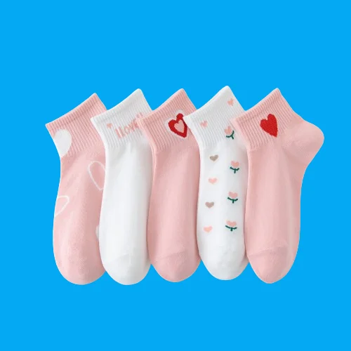 5/10 Pairs Women's Spring and Summer Short Socks Cotton Thin Breathable Cute Japanese Ins Trendy Socks Color Love Short Socks