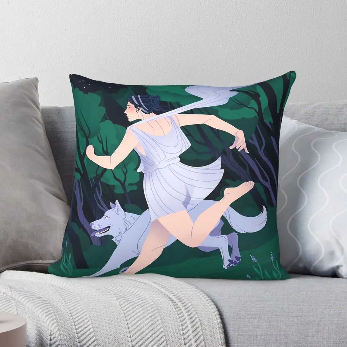 Diana With Hound In Woods Square Pillowcase Polyester Linen Velvet Creative Zip Decor Pillow Case Sofa