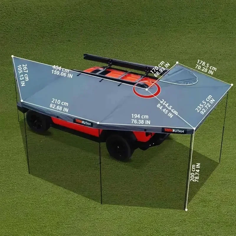 270 Car Awning Plus with Access, Waterproof UVResistant Retractable Awning with LED Light for Camper, 270 Degree Manual Retract