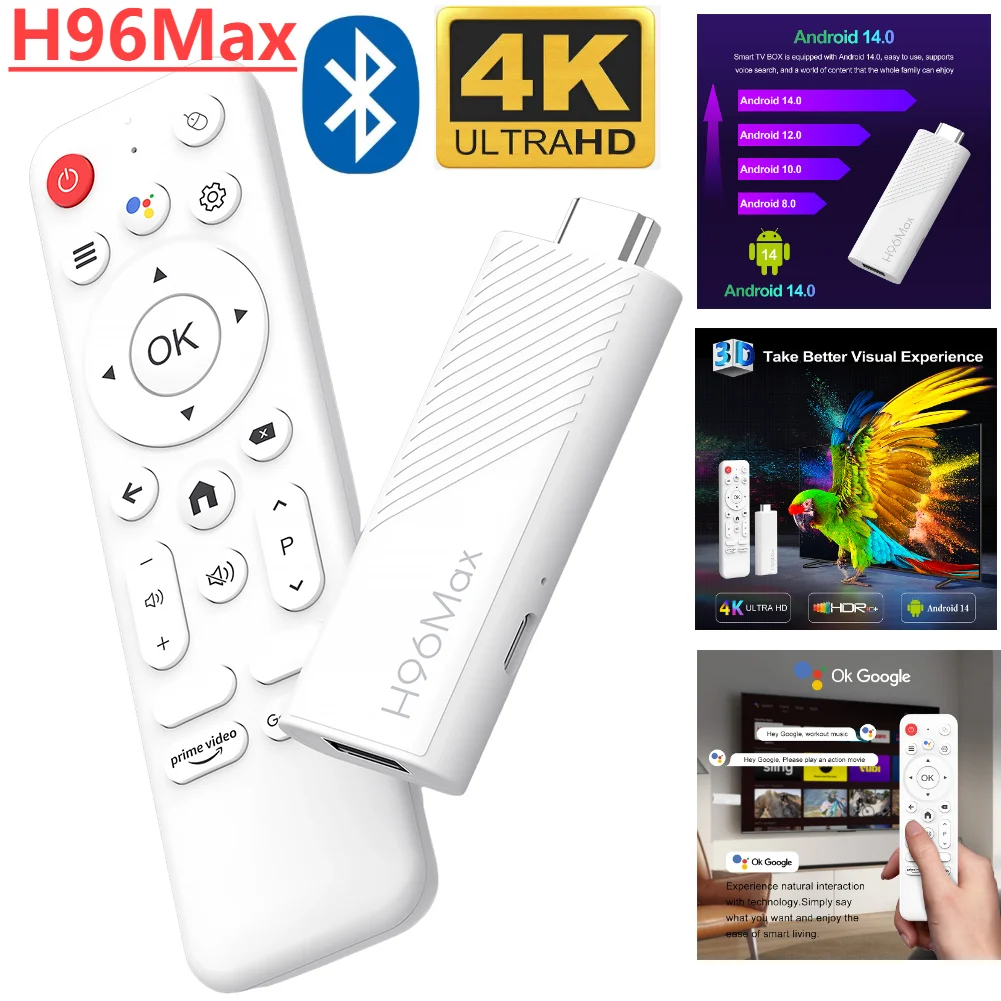 H96Max TV Stick H313 Quad Core Network Set Top Box 4K TV Set Top Box Bluetooth 5.0 Android 14.0 System 1080p@60fps Smart TV Box