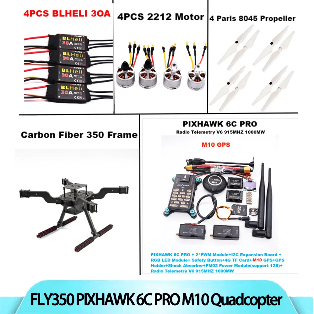 

B-CUBE Open-source New Intelligent Drone FLY350 PIXHAWK 6C M10 Kit Ardupilot Radio Quadcopter BLHELI 30A ESC 2212 Motor