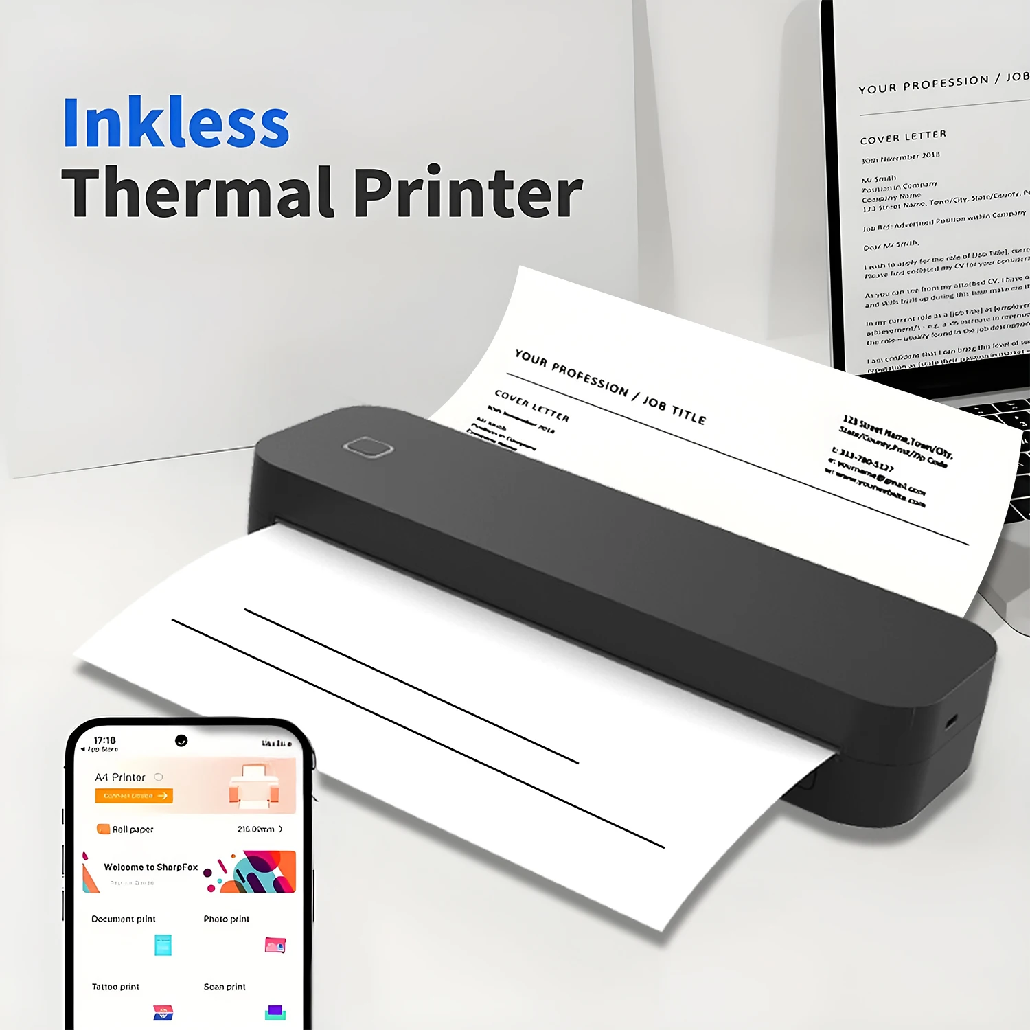 Impressora térmica inteligente bluetooth sem fio a4 fabricante com caixa de papel para mundo móvel pdf imagem impressão uso escritório em casa
