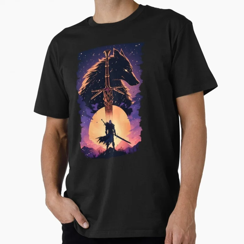 

Moonlight Knight of the Abyss Gift T-shirt Dark Souls Wolf Sif Graphic clothes Retro Game Tee US Size Tops S-6XL