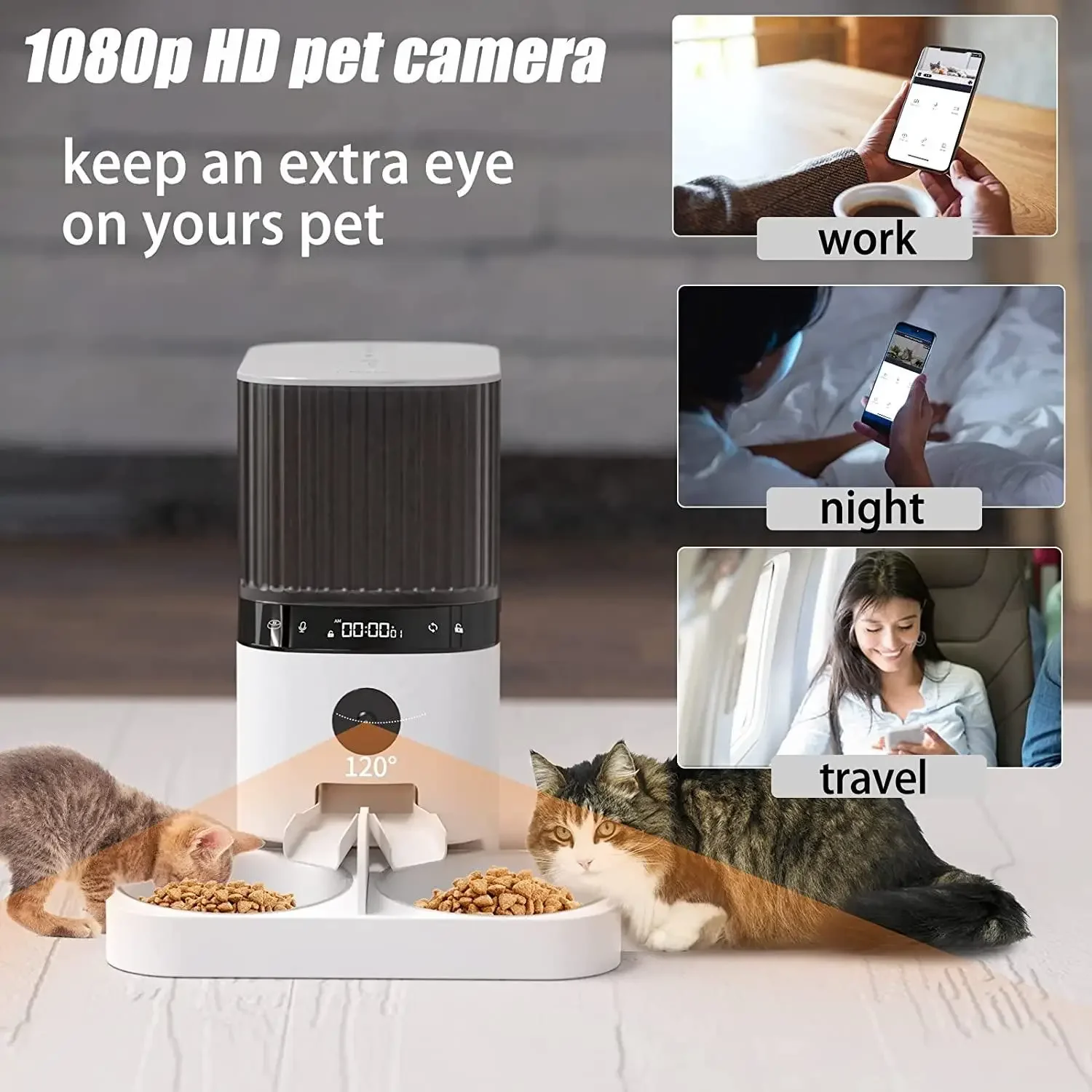 Comedero inteligente automático del gato del perro del animal doméstico de las placas dobles del material del ABS de alta calidad 5L con la cámara