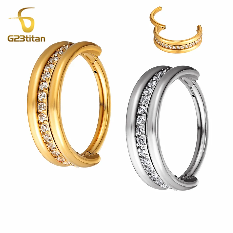 

Luxury Zircon Hinged Segment Ring for Womem 8mm 10mm Titanium Hoop Ear Cartilage Helix Tragus Earring Septums Piercing Jewelry