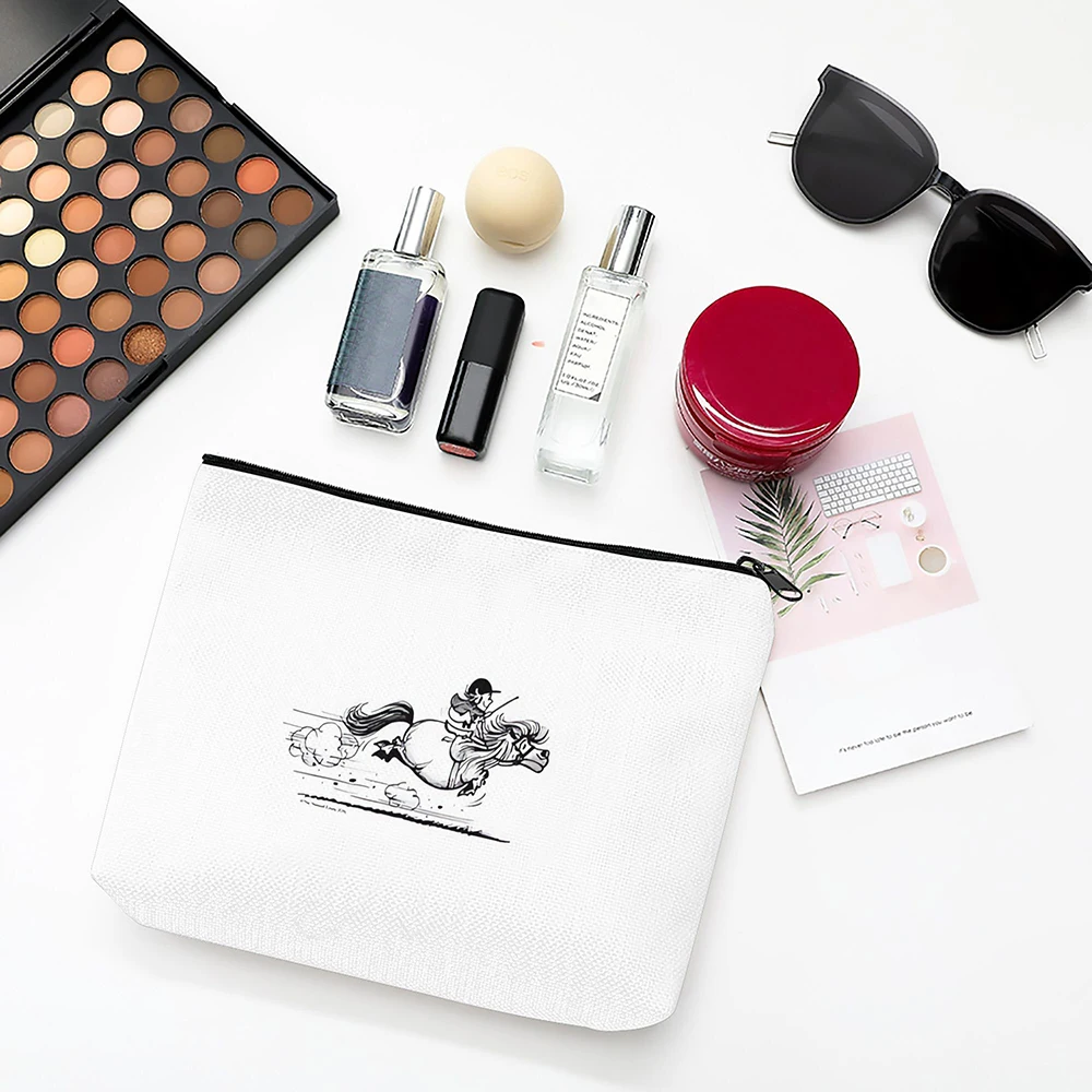 1pc  Funny Horse Riding Cartoon Makeup Bag, Portable Travel Toiletry Pouch for Cosmetics Storage