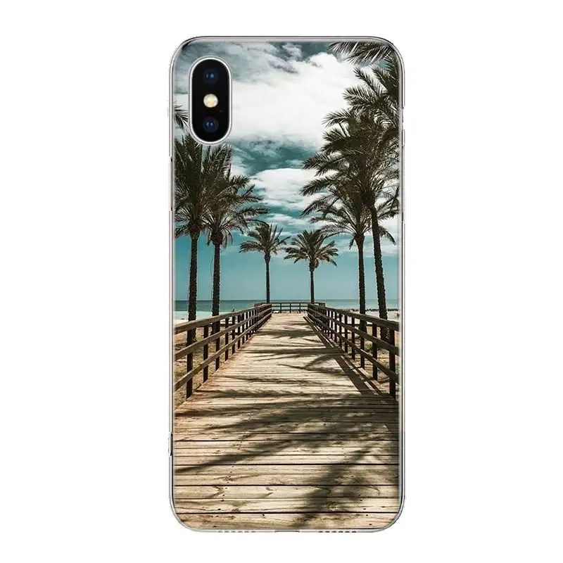 Summer Beach Scene at Sunset on sea Palm Tree Case for iPhone 12 13 Mini 14 Plus 15 16 Pro Max 11 X XS Max Clear TPU Pr