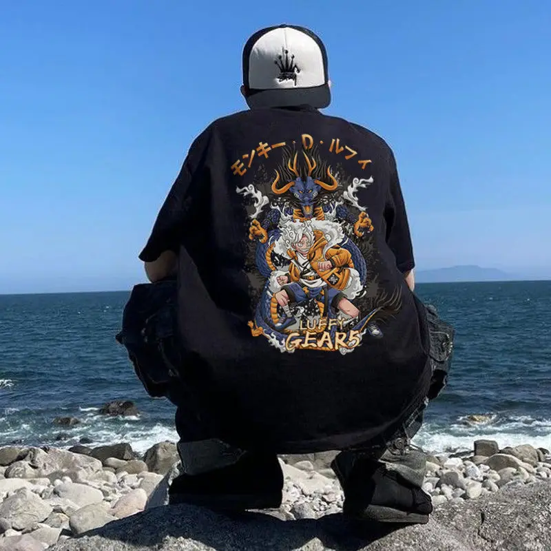 Koszulka męska z krótkim rękawem Luffy Five-speed Animation, kapelusz słomkowy, gadżet Bounty, luźna, letnia, modna.