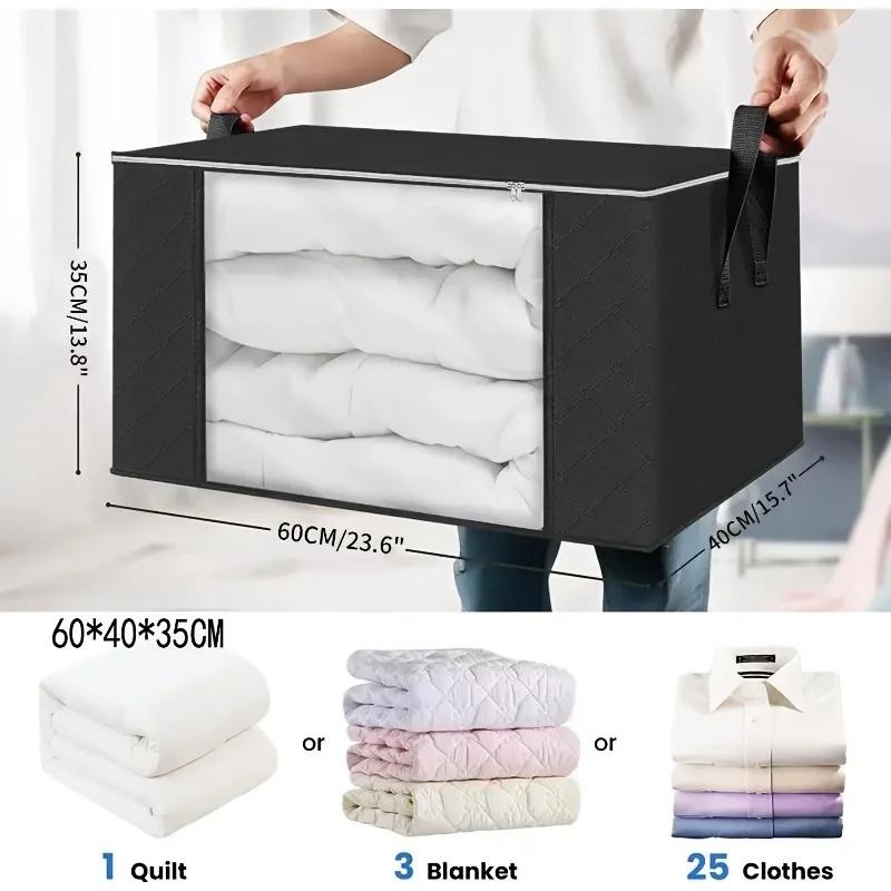 1-Pack 23.78-Gallon Extra Large Clothes Storage Bag with Zipper and Lid - Foldable Durable Clothing Organizer Bag