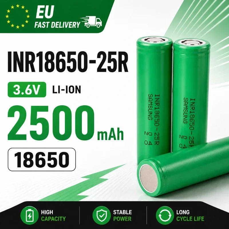 Batteria ricaricabile agli ioni di litio 18650 Inr25R 2500mAh 3,6V, alta capacità di scarica 20A e potenza stabile, celle per batterie, utensili elettrici e attrezzature, spedizione rapida dal
