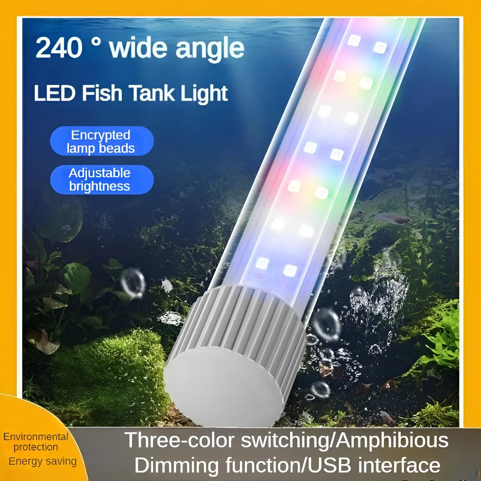 LED Fish Tank Light USB Waterproof 240° Wide Angle Adjustable Brightness 3 Color Modes Full Spectrum No Flicker Energy Saving