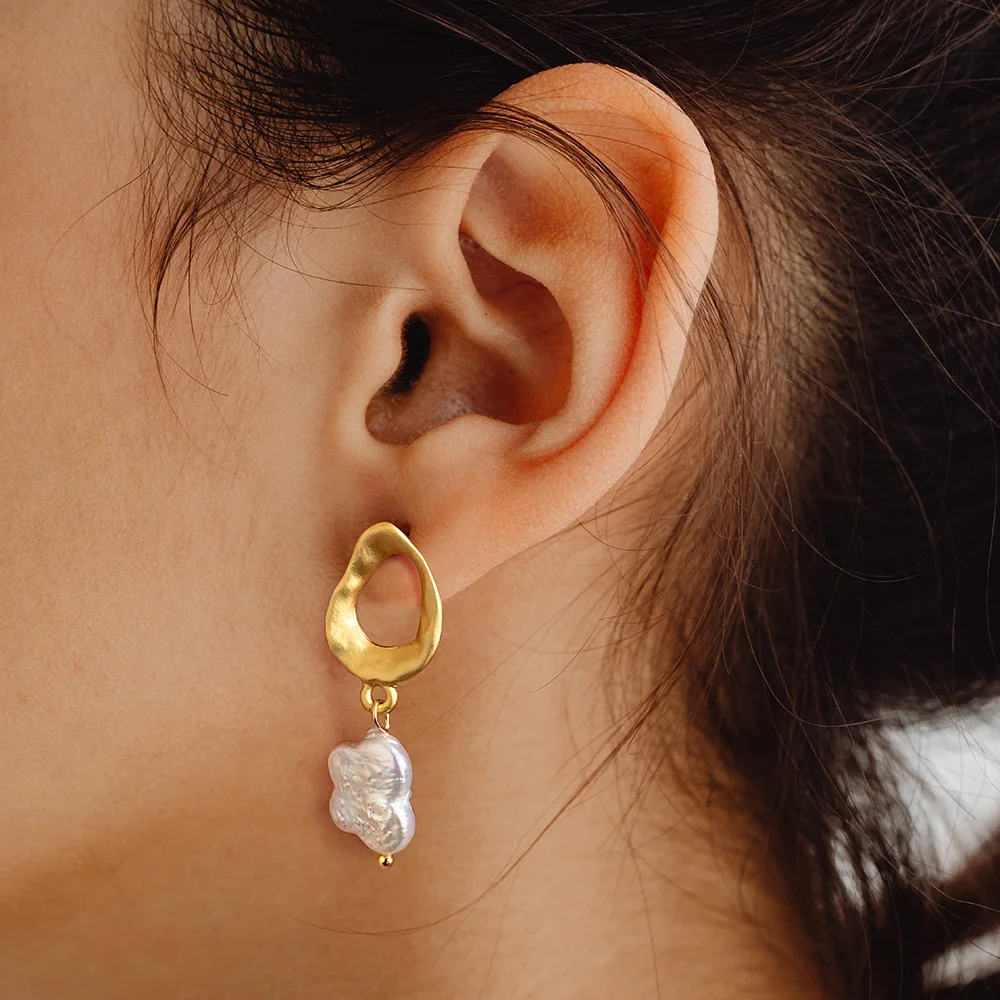 Fashion Natural Pearl Earrings For Women Genuine Baroque Pearl Drop Earrings Handmade Geometric Gold Color Dangle Jewelry Girl