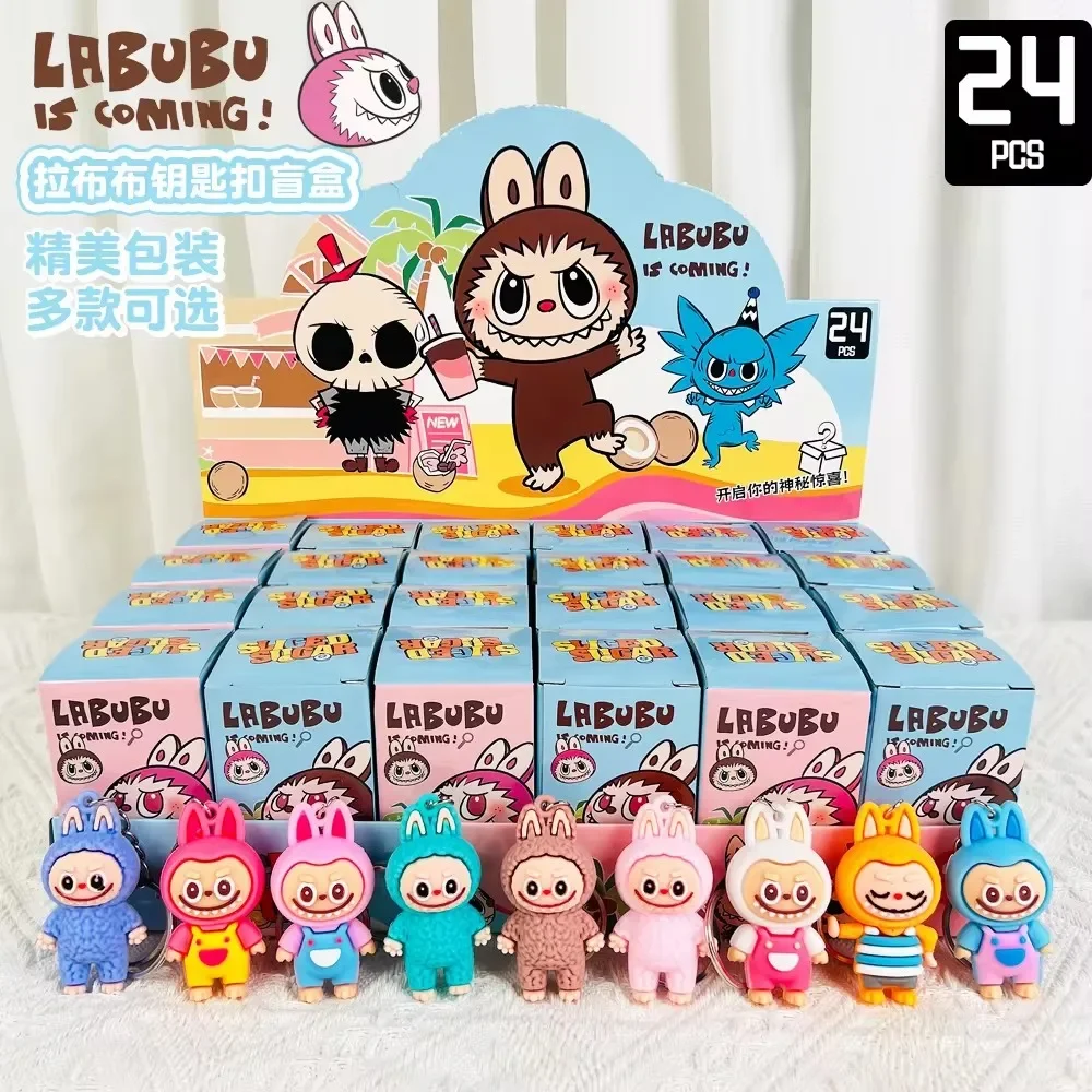 24 pcs LABUBU Labubu blind box doll keychain PVC small pendant fashion cute cartoon keychain mystery box packaging accessories