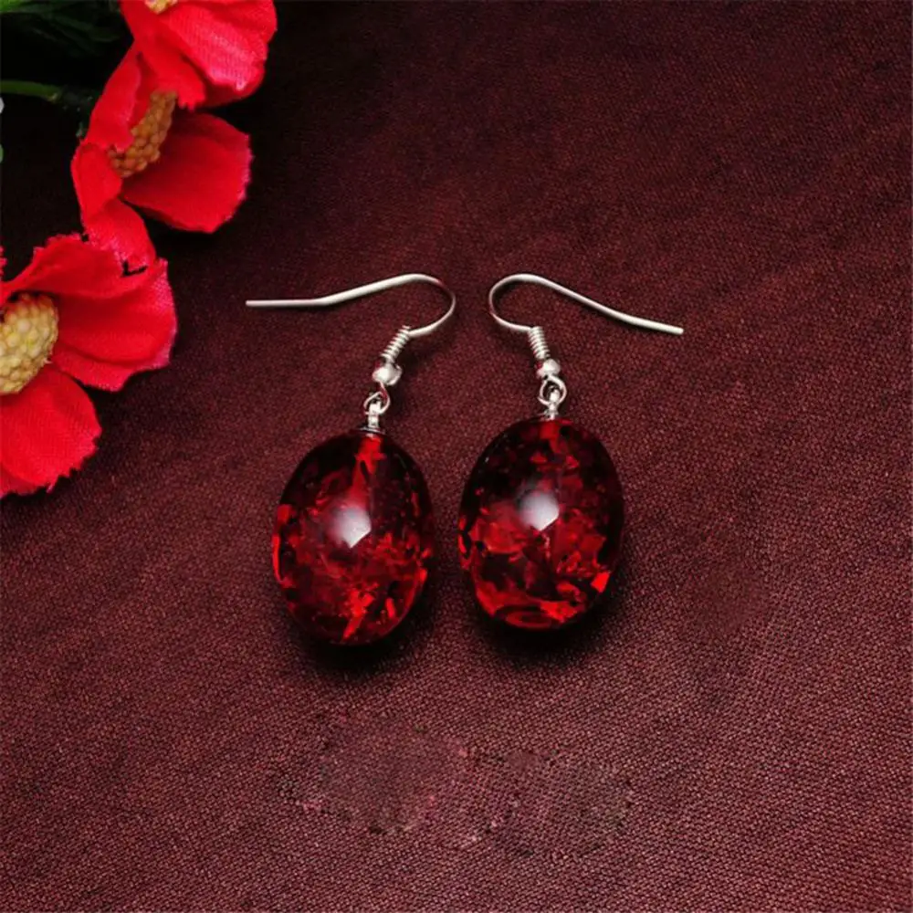 Vintage Oval Shaped Faux Amber Dangle Hook Earrings Women Piercing Jewelry Gift