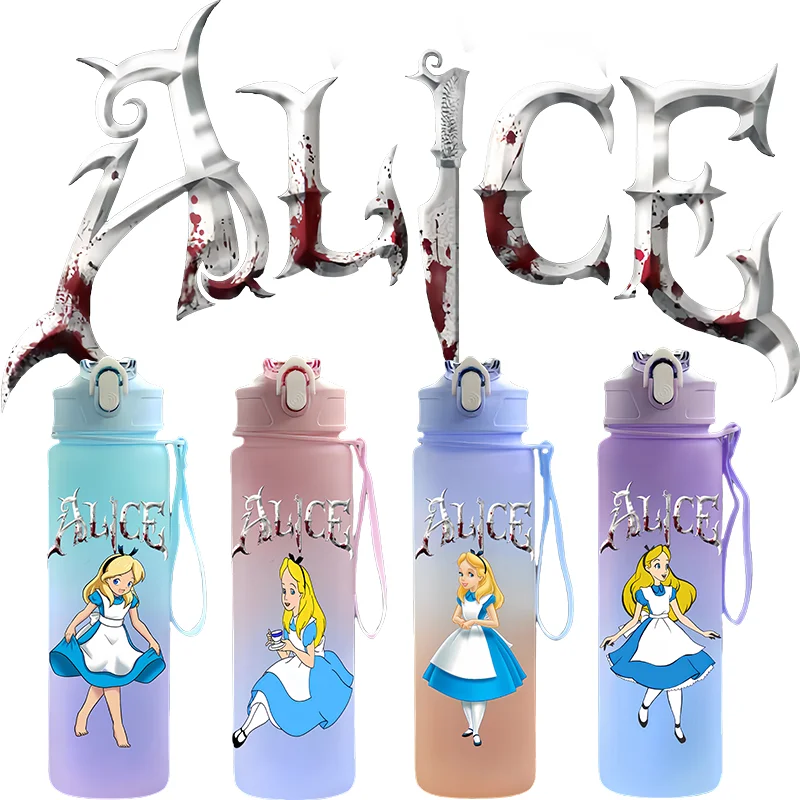 Taza de agua con personaje de Anime de Alicia en el país de las Maravillas, botella para beber de cuerda portátil para exteriores, regalo para niños, 750ML