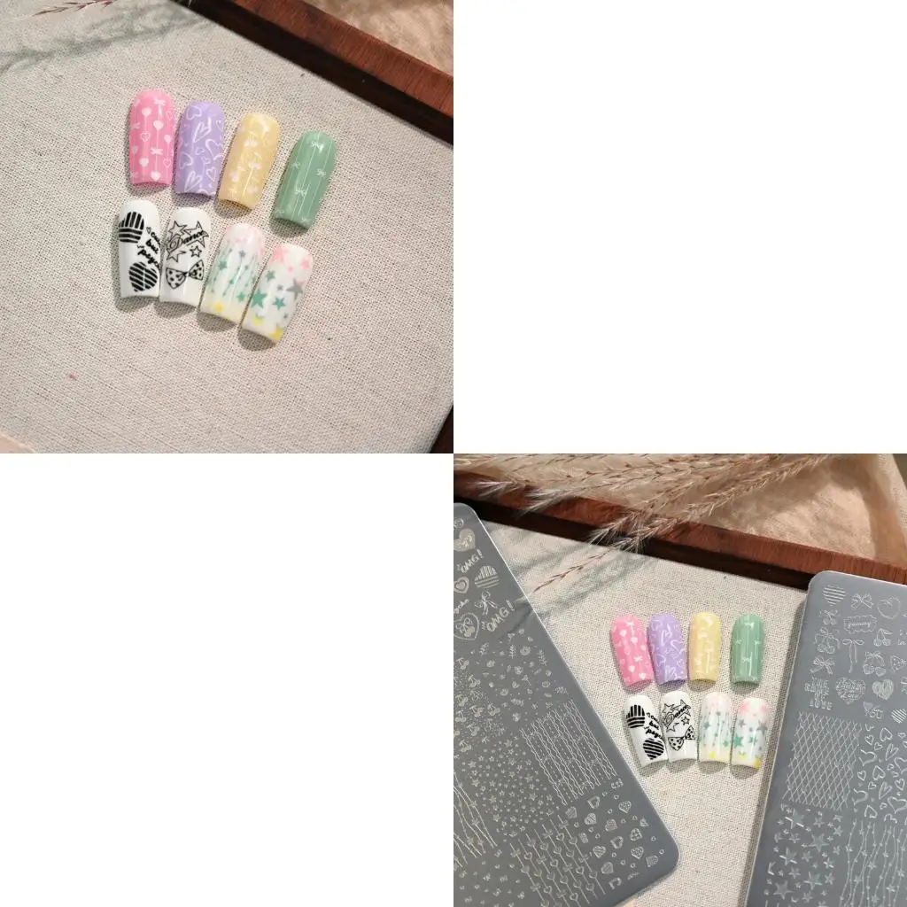 

Креативная пластина для штамповки ногтей с кружевом и бантом в форме сердца, шаблон для маникюра из нержавеющей стали, для