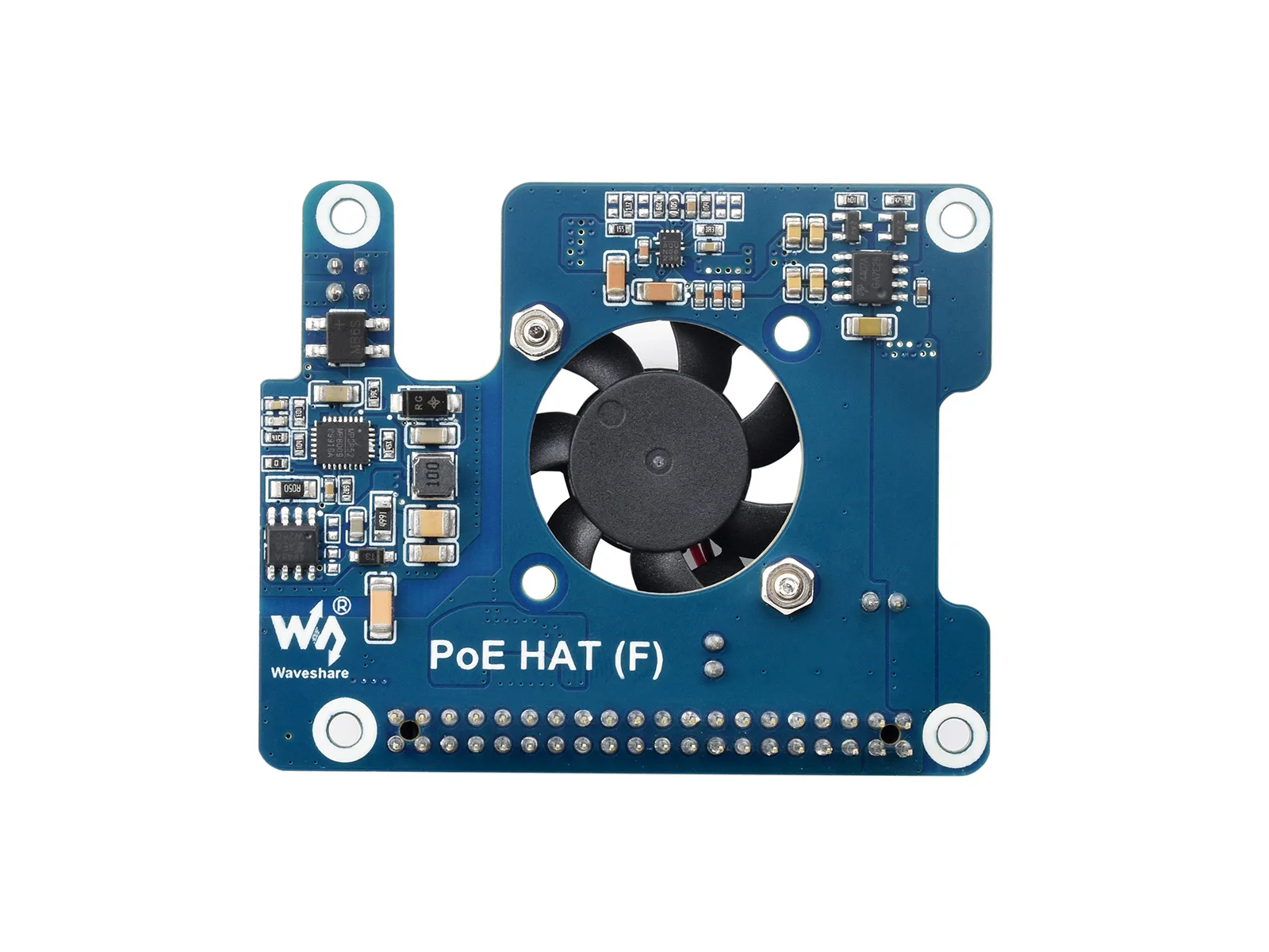 Power Over Ethernet HAT (F) For Raspberry Pi 5, High Power, Onboard Cooling Fan, With Metal Heatsink, Supports 802.3af/at networ