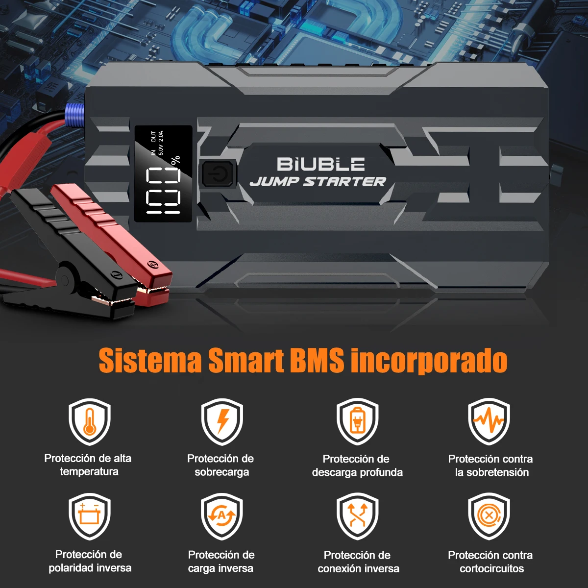 3000A Peak Car Jump Starter, 20000mAh Portable Power Supply, Car Battery Jump Starter, Portable Car Battery Jump Starter, Equipped with Smart Safety Jumper Cable, Includes LED Lighting and Safety Protection Functions - view 7