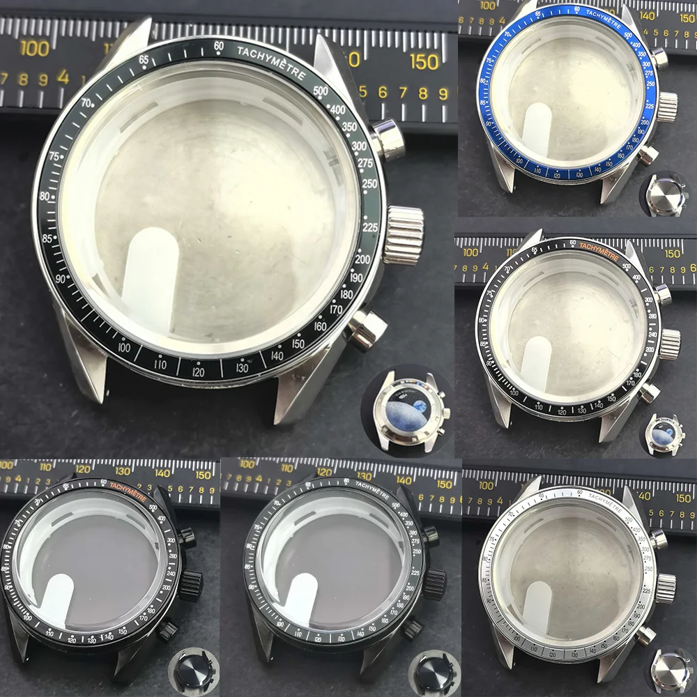 39.7mm VK63 Case Moon Metal Case 32.5mm Dial Fit vk63 movement Chronograph Case Bezel Man Watch Sealed Back Moon Watch
