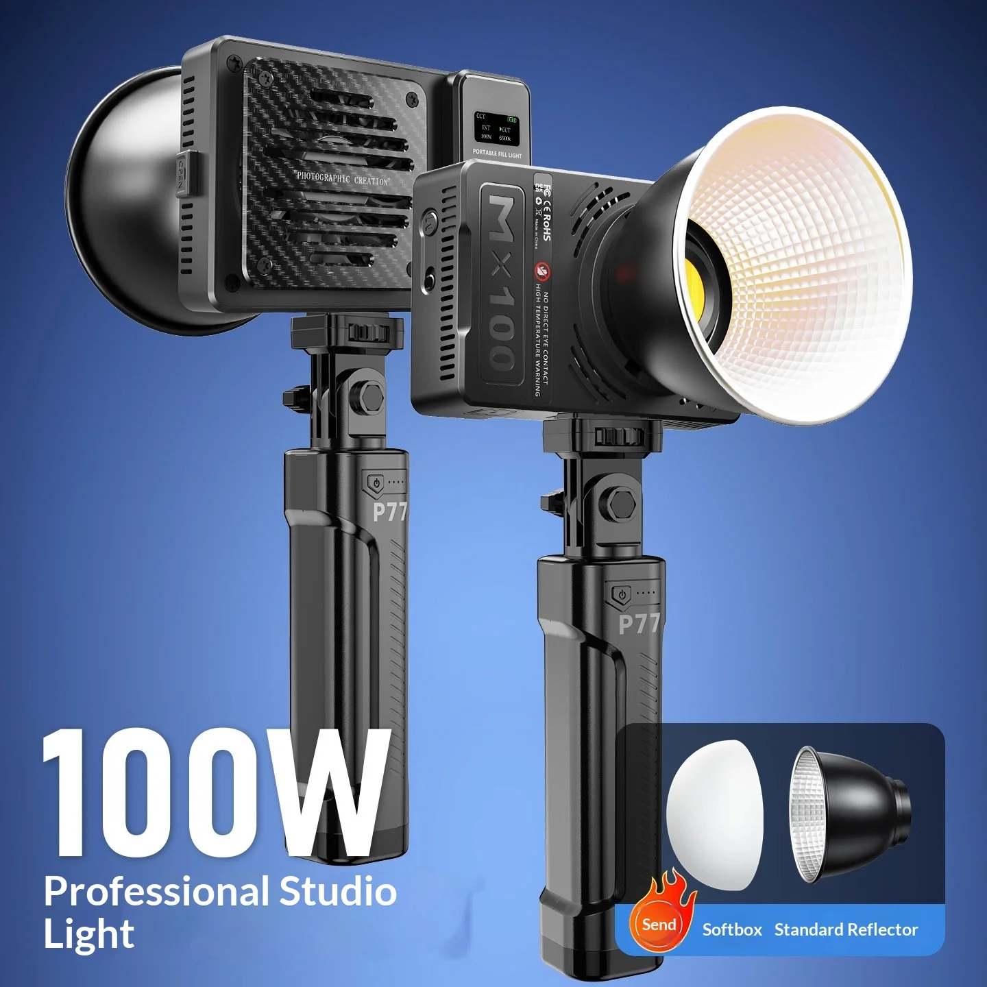 100W Led Video Light Adjustable Bi Color Temperature Portable Photography Fill Light For Outdoor Shooting Photo Recording Live