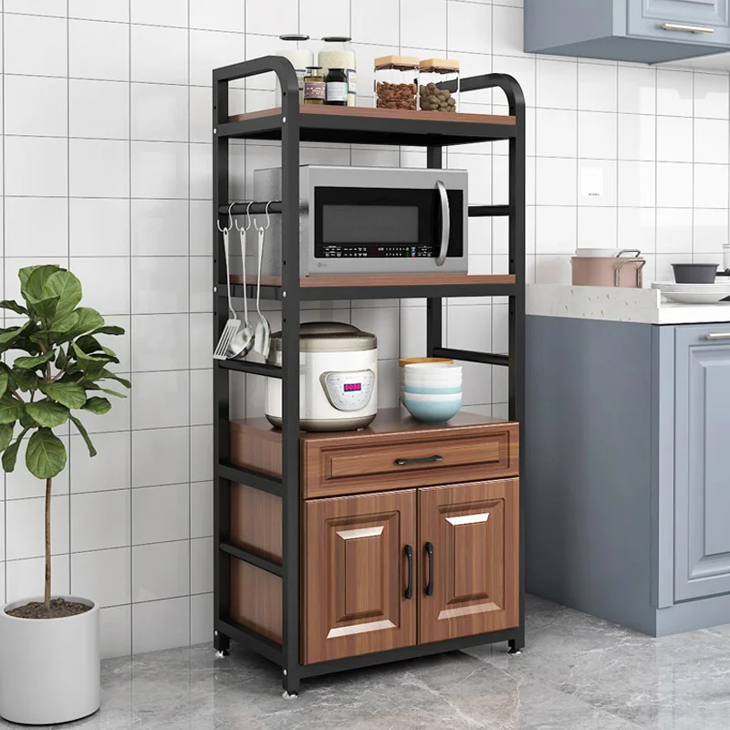 

European-style Kitchen Storage Microwave Home Floor-to-ceiling Multi-layer Oven Locker with Drawer Seasoning Shelf Racks Items