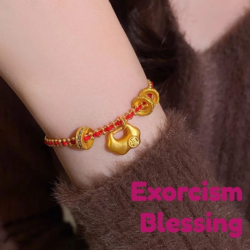 

Peace Lock Red String Bracelet Women's Man's Fashion Zodiac Year Bracelet Exorcism Blessing Meditation Jewelry Good Luck Amulet