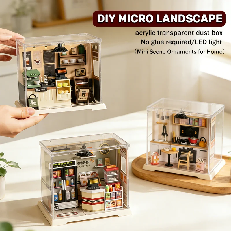 Mini casa de boneca diy pequena casa 3d quebra-cabeça artesanal modelo de construção brinquedos casa decoração do quarto com móveis luzes led presentes