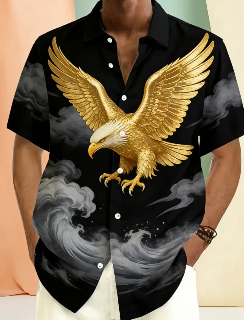 Men's Luxury Stylish Premium Mythical Print Short Sleeve Shirt Casual Fashion For Beach Vacations And Summer Style