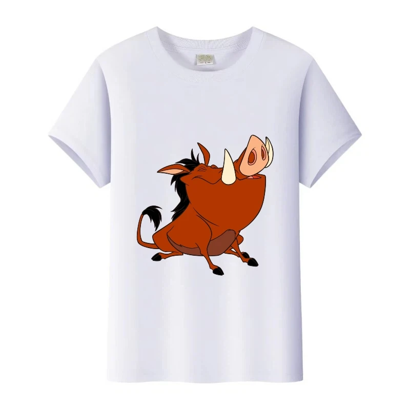 

Спортивная футболка Disney The Lion King PUMBAA с графикой для девочек, белая женская футболка, летние топы для мальчиков, мужские блузки, детские футболки унисекс