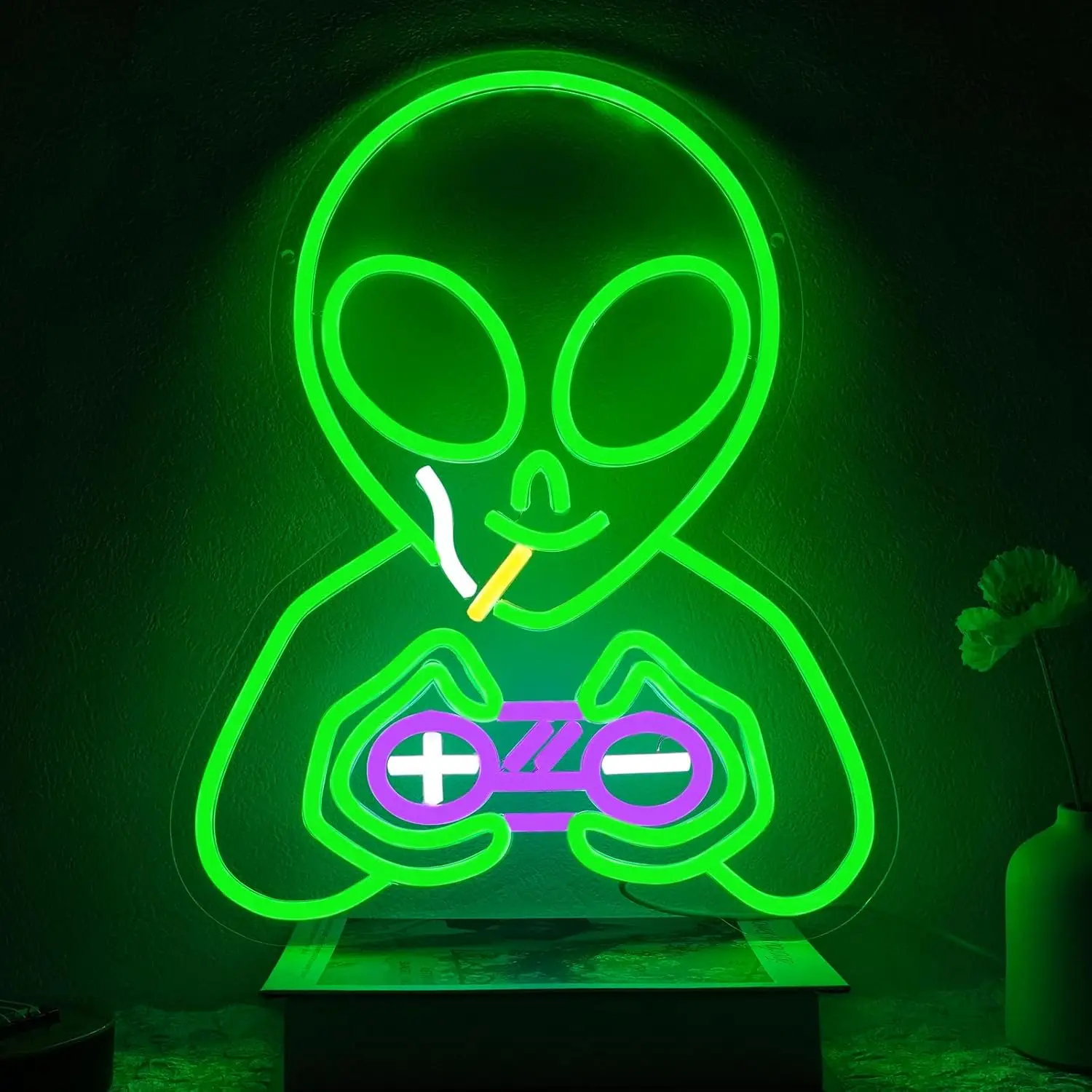 

Неоновая вывеска «Чужой» с регулируемой яркостью, игровая неоновая вывеска для декора стен, зеленые светодиодные вывески «Чужой», «Человек-пещера, бар, вечеринка, декор игровой комнаты