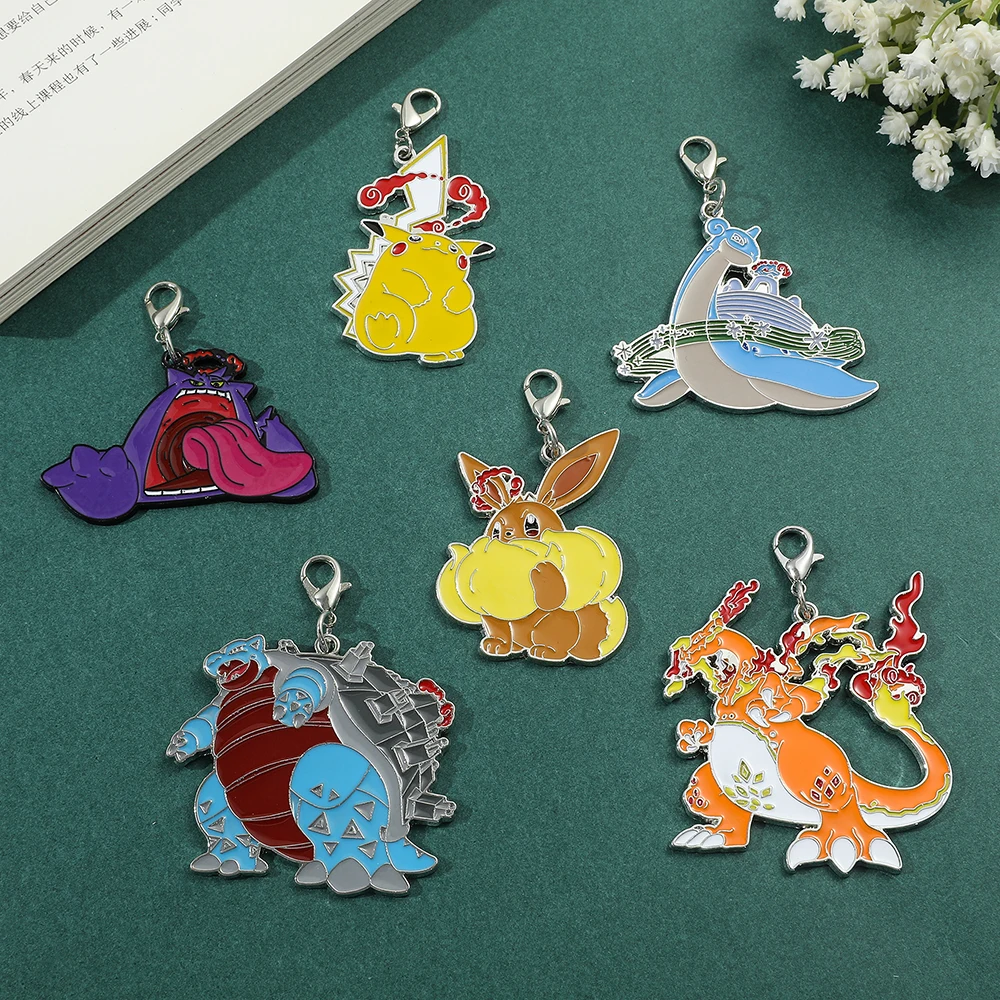 Pokemon Keychains for Kids Dynamax Pikachu Gengar Charizard Pendant Keyrings Cartoon Anime Metal Enamel Key Holder Gifts