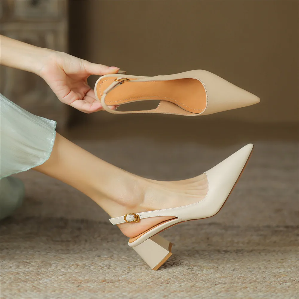 FEDONAS Pointed Toe Women Pumps Thick Heels Spring Summer Shoes Woman Slingback Pumps Genuine Leather Elegant Party Office Lady