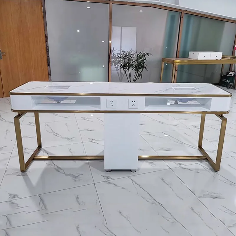 Modern Service Nailtech Desk Glass Receptionist Stetic Makeup Exquisite Table Vanity Tavolo Manicure Salon Furniture CY50ZJ