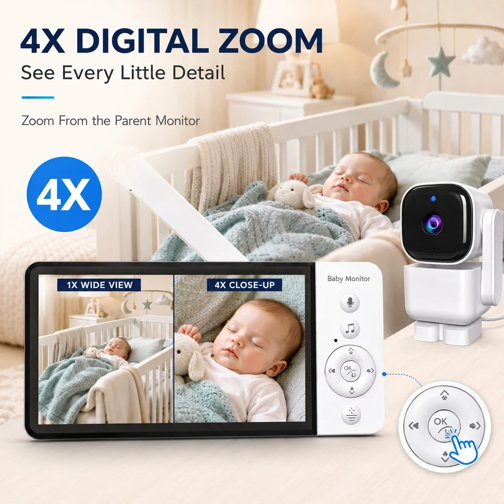 Portable Baby Monitor 5‑Inch LCD Display HD Infrared Night Vision Two‑Way Audio Temperature Humidity Sensor Baby Security Camera