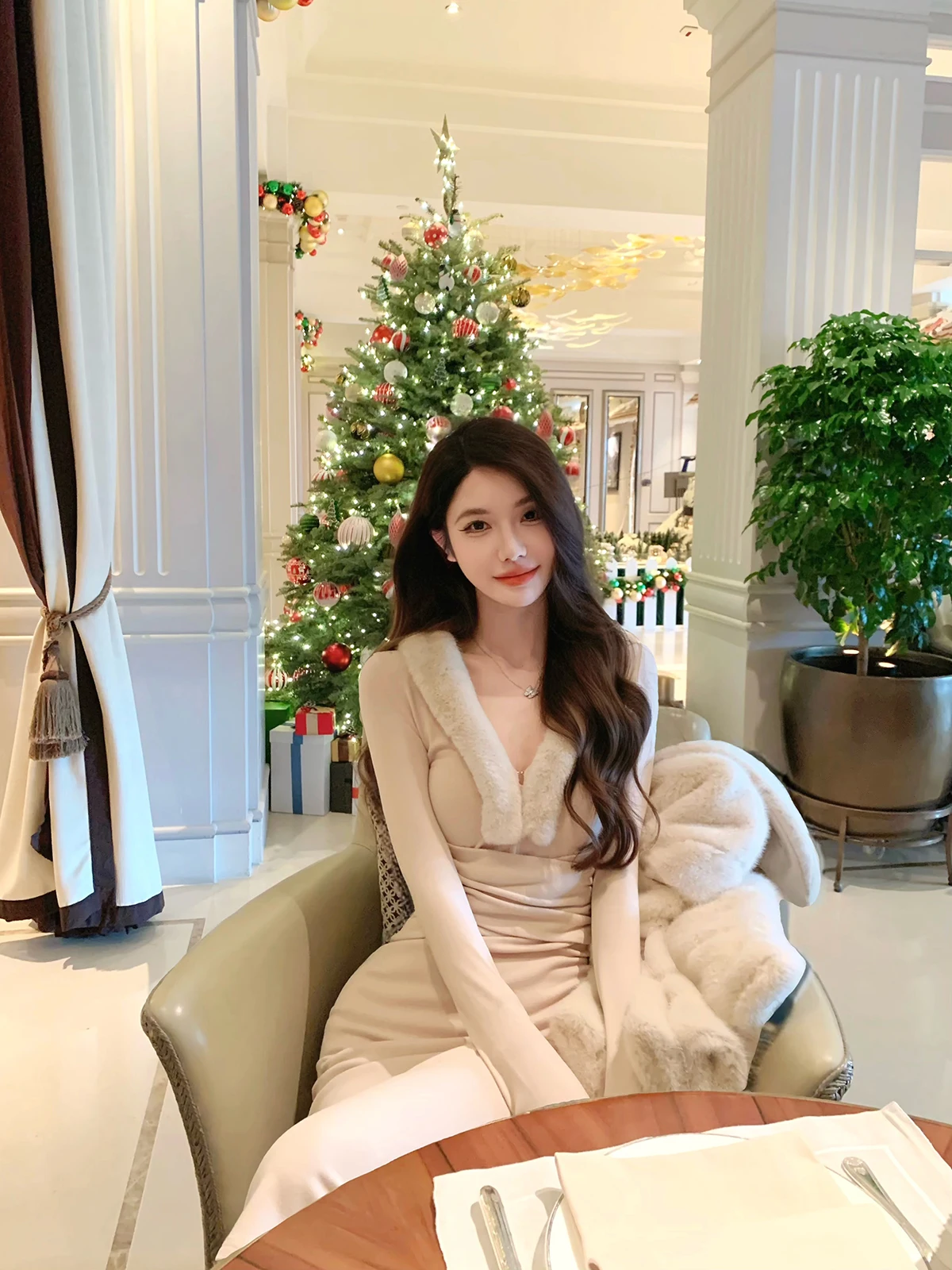 

Ele Sexy Knitted Waist-Cinching Dr Women's Faion High Waist Long Sve V-Ne H-ape Ci Commute Suitable Dr