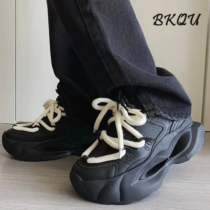 BKQU Casual Daddy Shoes 2024 New Men's with Ins Fashion Shoes Thick Sole Sports Autumn Breathable Inside Increase