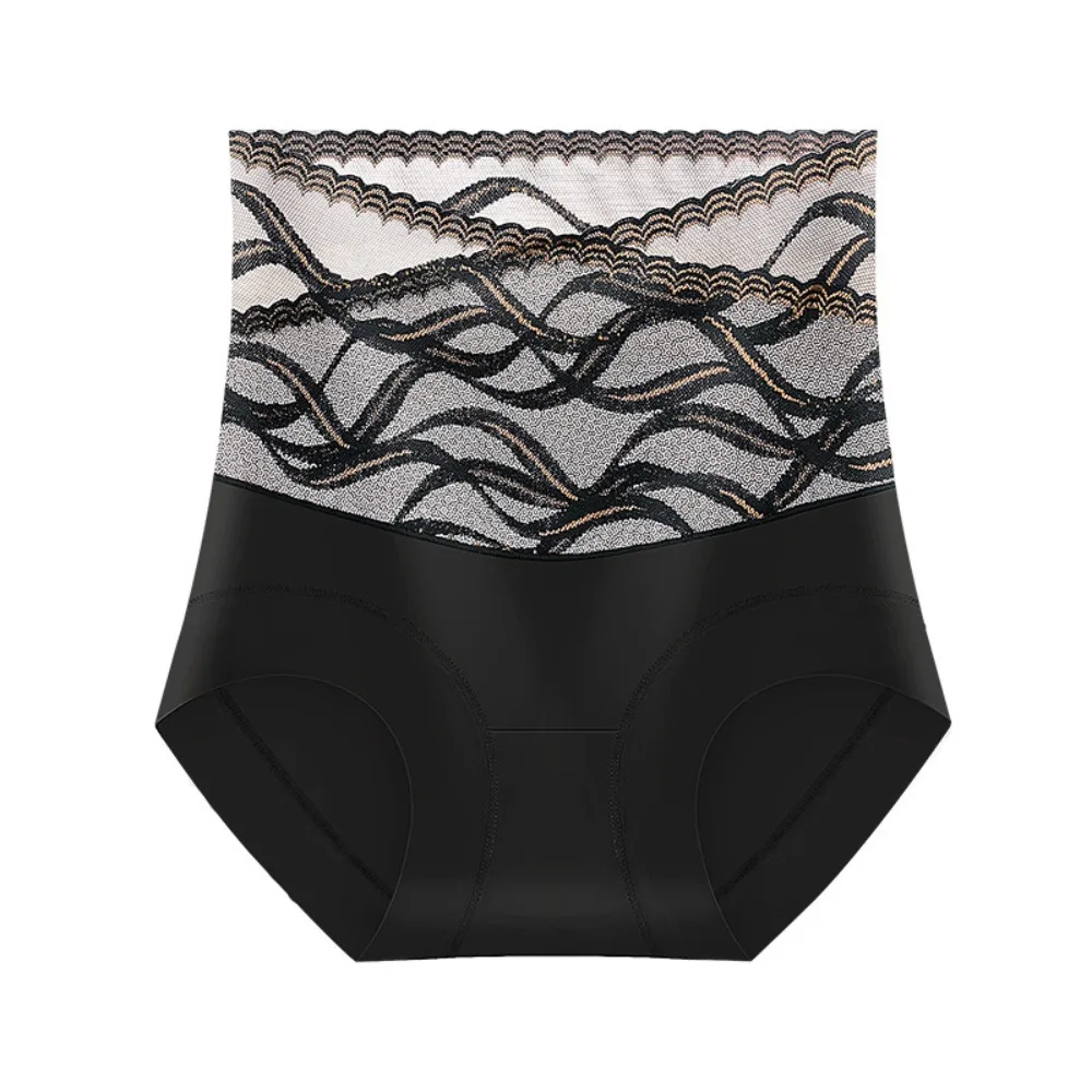 

Breathable Stripe Lace Seamless Panties Underpants Mesh High Waist Briefs Tummy Control Thin Underwear for Women Ladies