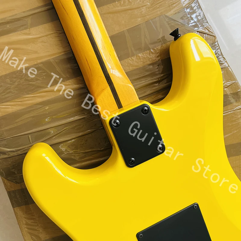 Classic electric guitar, tremolo bridge, pickup combination, fast shipping.
