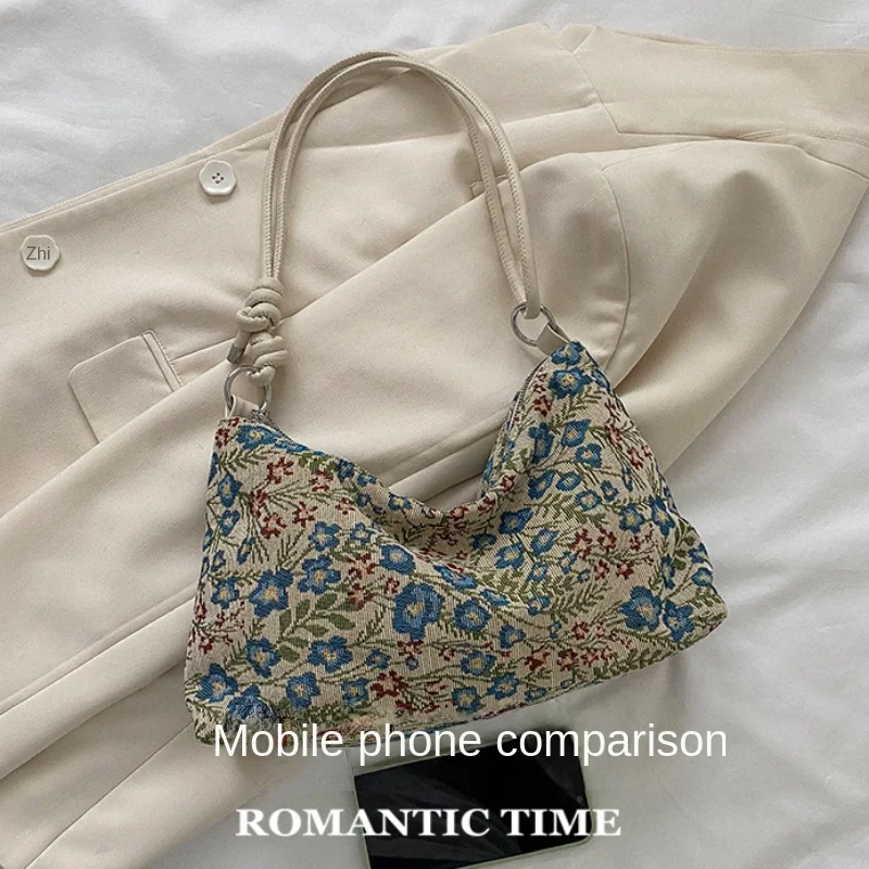 2024 Western Style Colored Shoulder Bag European American Trend Ethnic Style Canvas Bag Women\'s Minimalist Underarm Shoulder Bag