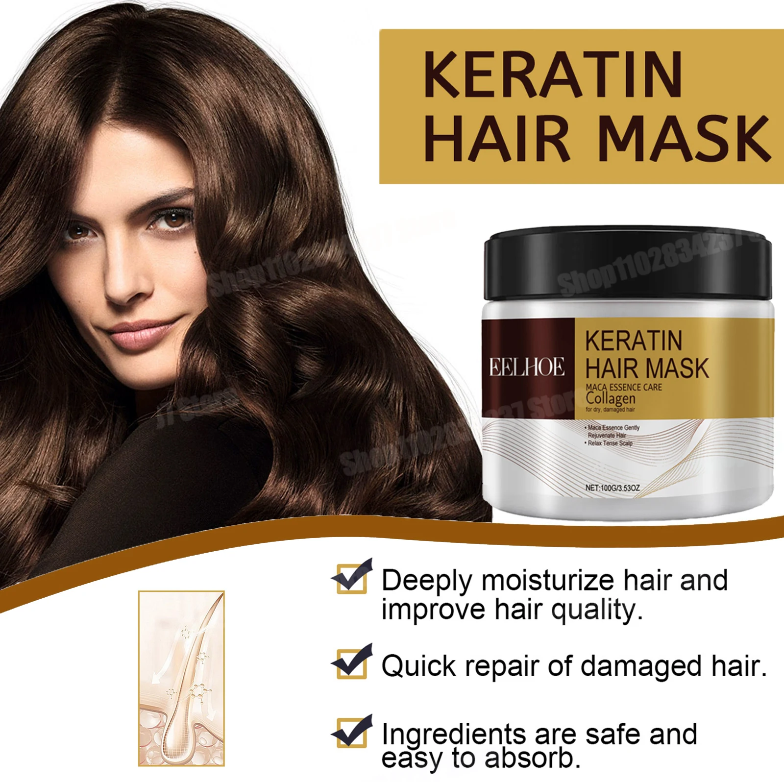 

Keratin Collagen Hair Mask Argan Oil Conditioner For Dry Damaged Hair Deep Repair Essence