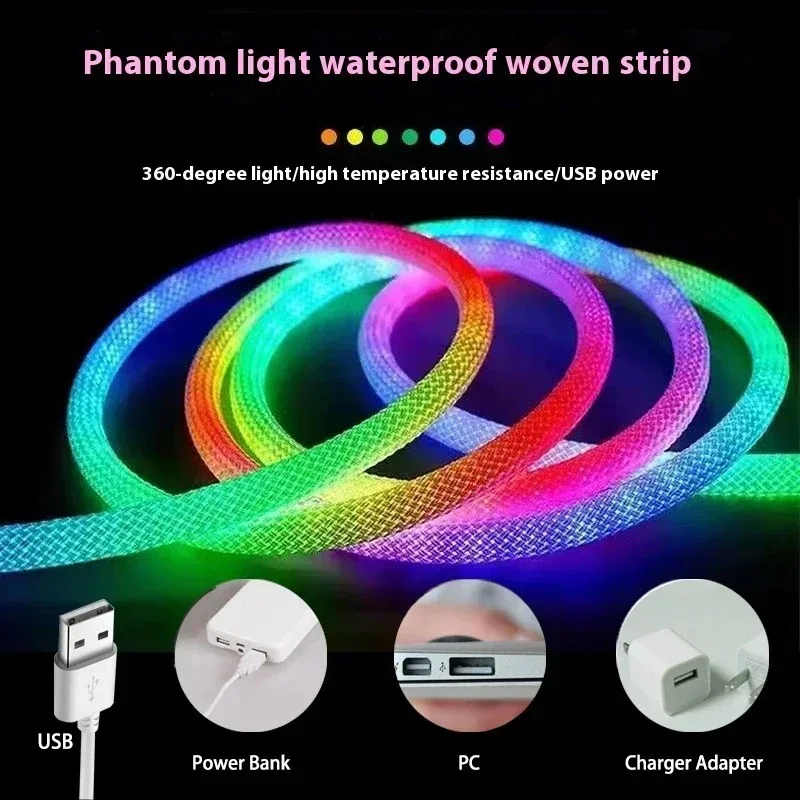 DC5V USB-Powered Round Reticulate Pattern Neon LED Strip, App-Controllable with Music Sync, Smart RGBIC Flexible Silicone Light