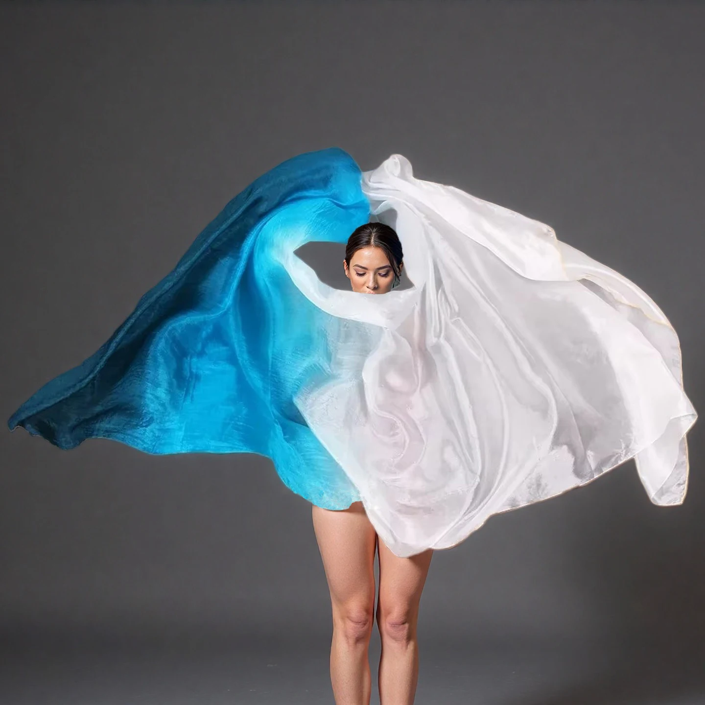 Velos 100% de seda hechos a mano para danza del vientre, velo de seda multicolor con gradiente, accesorios para danza del vientre, niños y adultos, 200x90cm