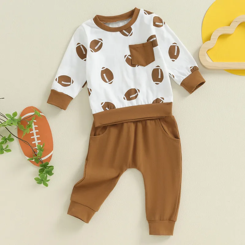 

Baby Boys Pants Set Spring Autumn Long Sleeve Crew Neck Rugby Sweatshirt with Elastic Waist Sweatpants Newborn Clothes