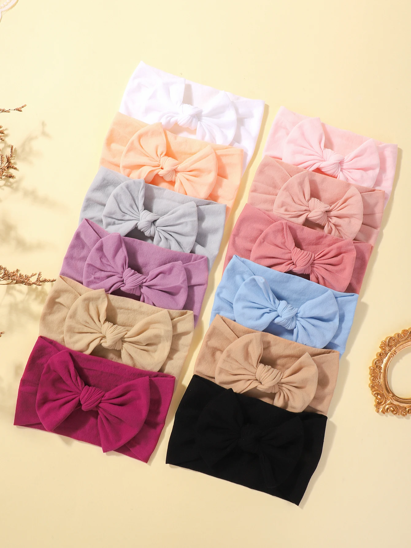 

12 шт., осенняя однотонная повязка на голову с бантиками для ребенка, 3,5 дюйма, повседневные головные уборы с бантом, мягкий нейлон, защитный головной убор, аксессуары для волос