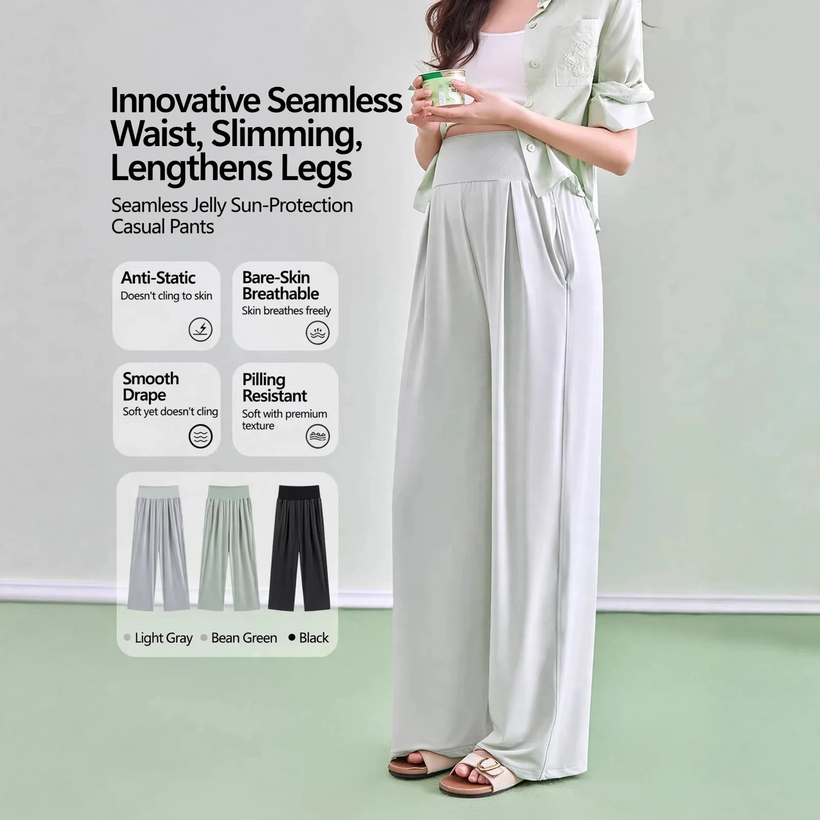 Maternity Wide Leg Pants Spring Summer Thin High Waist Belly Support Polyester Sunscreen Comfortable Plus Size Breathable