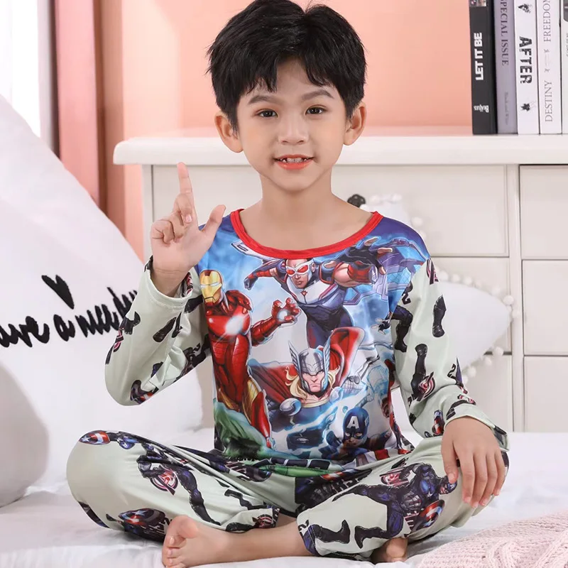 Boys Pajamas Spiderman Children's Clothing Sets Super Hero Cartoon Long Sleeve Set Baby Milk Silk Cartoon Spring Autumn Pyjamas